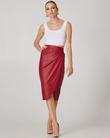 Pencil midi skirt Lynne with leather look Bordeaux