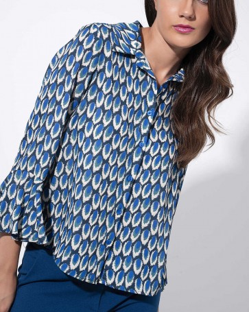 Maki Philosophy printed shirt with ruffles Blue