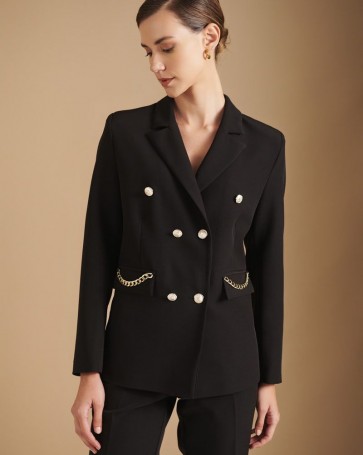 Fibes Fashion jacket with decorative chain Black