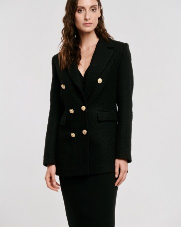 Fibes Fashion boucle jacket with lapel collar Black