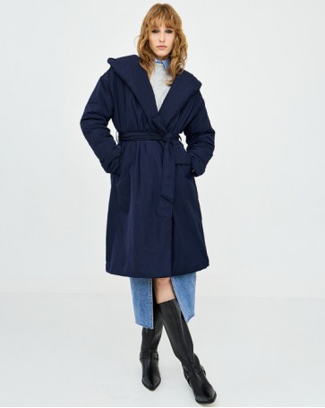 Access oversized long jacket with hood Blue