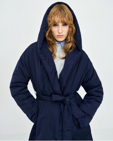 Access oversized long jacket with hood Blue