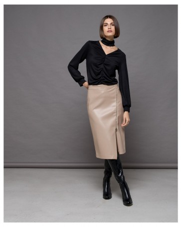 Passager eco-leather pencil skirt with zipper Beige