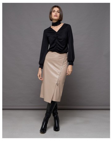 Passager eco-leather pencil skirt with zipper Beige