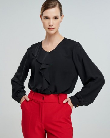 Fibes Fashion blouse with ruffles in front Black
