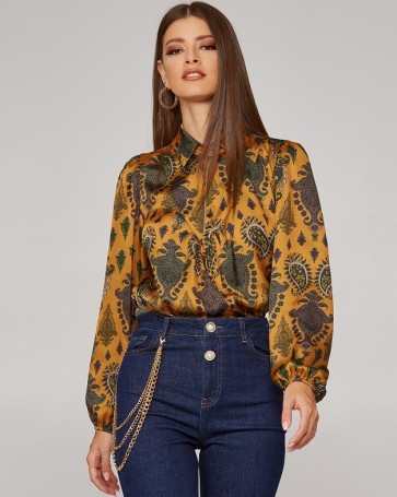 Lynne floral blouse with collar Bronze 