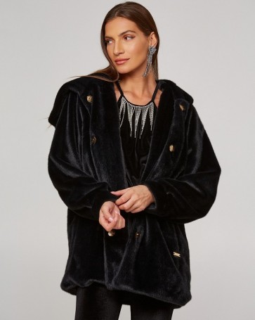Lynne fur jacket with hood Black