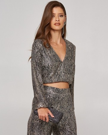 Lynne double-breasted blouse with sequins Black