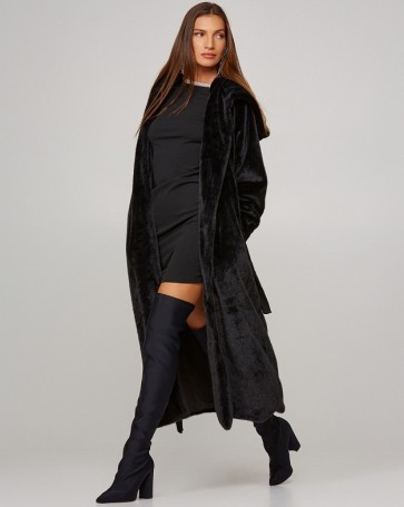 Lynne faux fur coat with hood Black