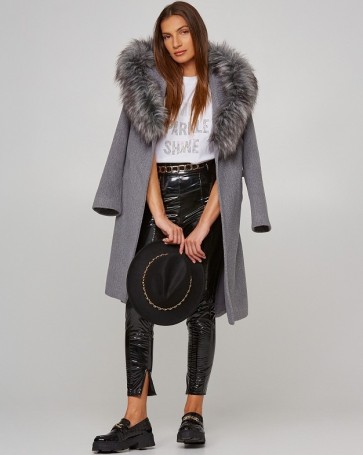 Lynne coat with fur detail Grey