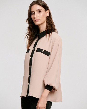 Fibes Fashion shirt with gold buttons Beige