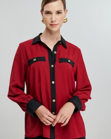 Fibes Fashion shirt with gold buttons Bordeaux