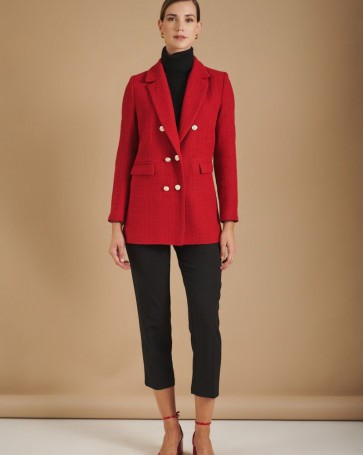 Fibes Fashion boucle jacket with lapel collar Red