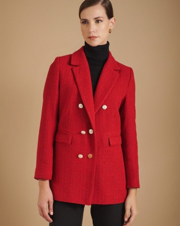 Fibes Fashion boucle jacket with lapel collar Red