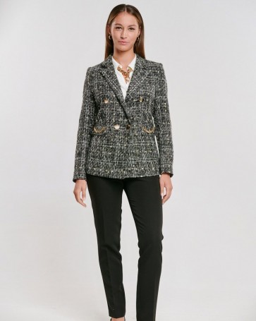 Fibes Fashion criss-cross bouclé jacket Black