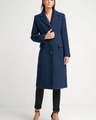Μακρύ παλτό Fibes Fashion με πέτο γιακά Μπλε