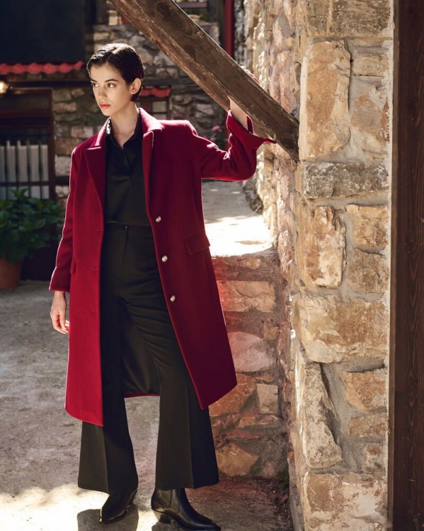 Παλτό μακρύ Fibes Fashion με πέτο Μπορντώ