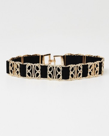 Lynne elastic belt with metal elements around the perimeter Gold