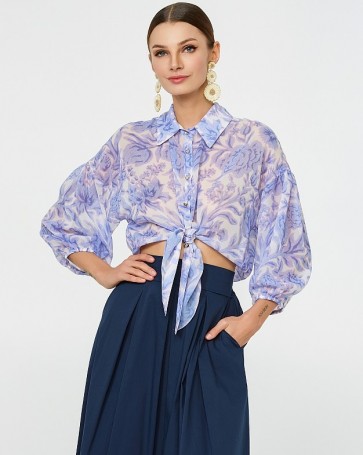 Lynne printed shirt with tie Lilac 