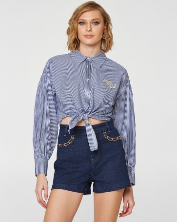 Lynne long sleeve shirt with decorative stones Blue