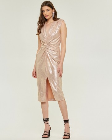 Μίντι foil φόρεμα Lynne με κόμπο Χρυσό