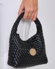 Μίνι τσάντα Lynne με πλέξη και top handle Μαύρο