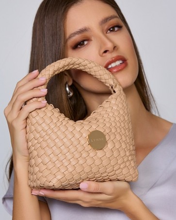 Lynne mini bag with braid and top handle Beige