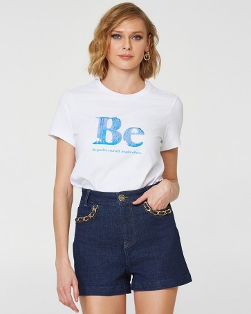 Μπλούζα Lynne με τύπωμα με παγιέτα "Be" Τυρκουάζ
