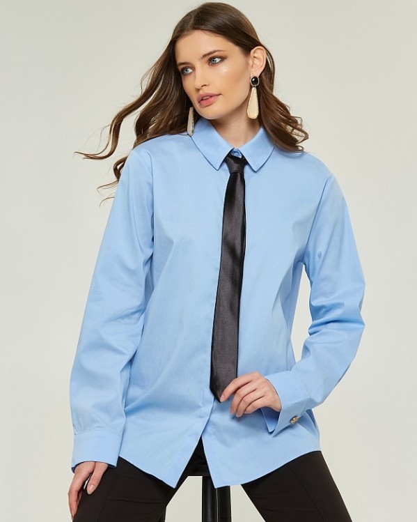 Oversized πουκάμισο Lynne με γραβάτα Γαλάζιο