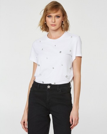 Βαμβακερή μπλούζα Lynne με πέτρες κρύσταλλα Λευκό