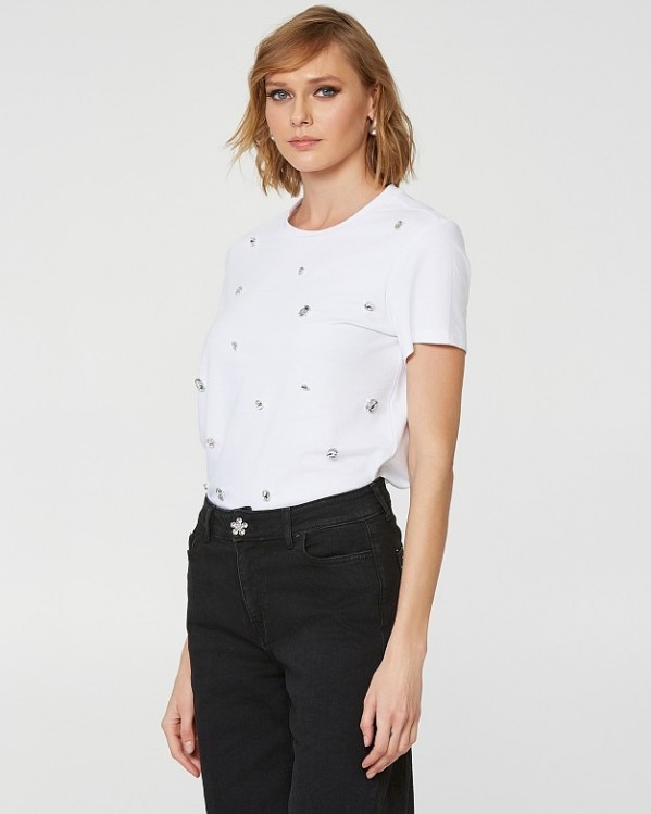 Βαμβακερή μπλούζα Lynne με πέτρες κρύσταλλα Λευκό