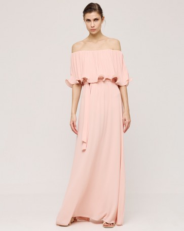 Access maxi dress with pleated detail Peach 