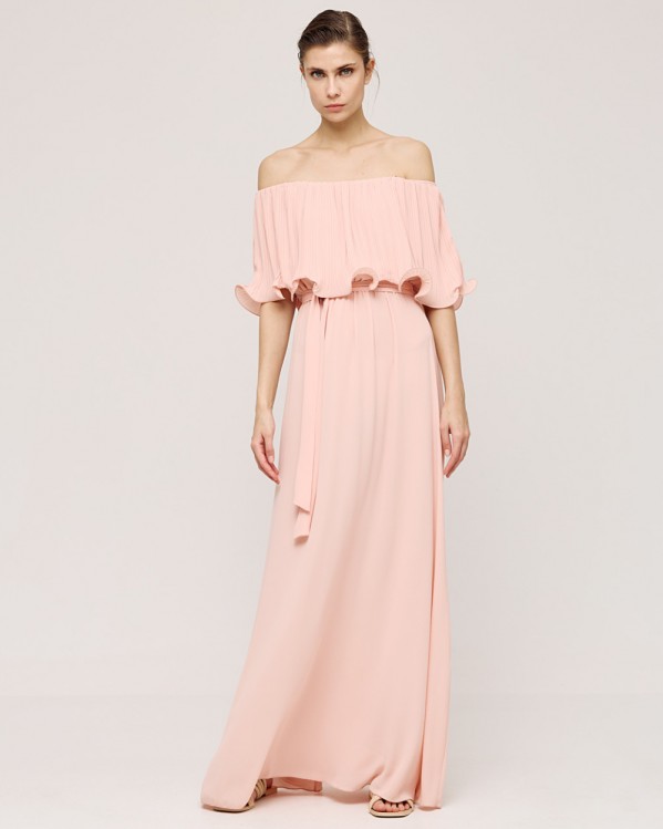 Φόρεμα μάξι Access με πλισέ λεπτομέρεια Peach