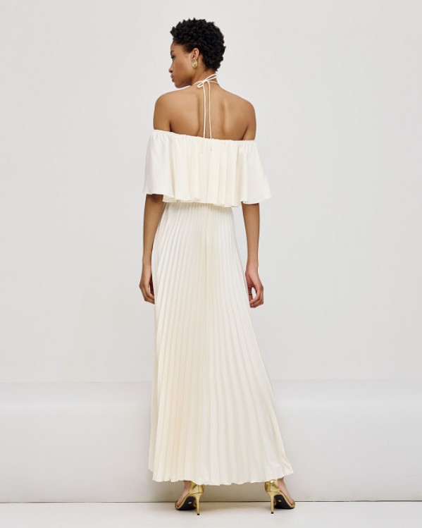 Φόρεμα μάξι Access με τσαλακωτή όψη Βανίλια 