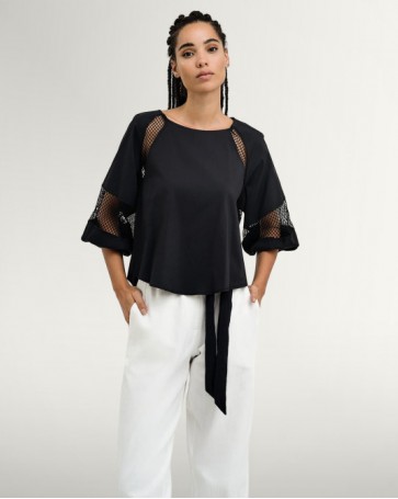 Access oversized blouse with net detail Black