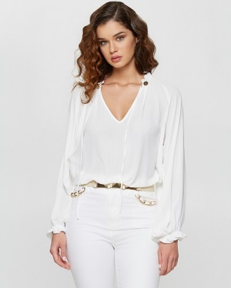 Lynne blouse with V-neck and laces Off White