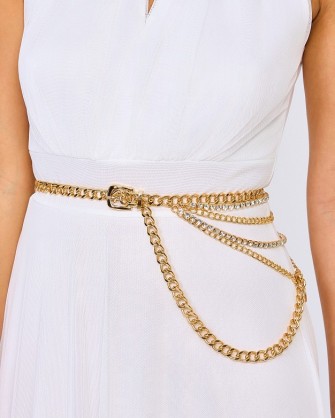 Belt chain Lynne with layers, rhinestones and buckle Gold