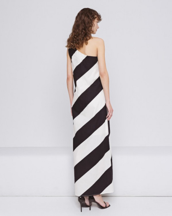 Φόρεμα μάξι Access ριγέ βαμβακερό Λευκό