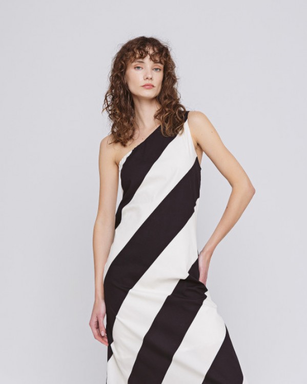 Φόρεμα μάξι Access ριγέ βαμβακερό Λευκό
