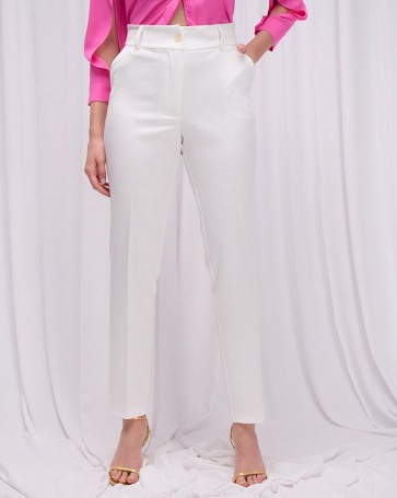 Κρεπ ψηλόμεσο παντελόνι Fibes Fashion Λευκό