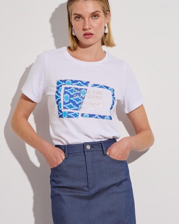 T- shirt Bill Cost με συνδυασμό υφασμάτων Λευκό