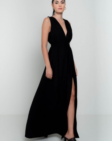 Φόρεμα μακρύ Cento με βαθύ ντεκολτέ Μαύρο