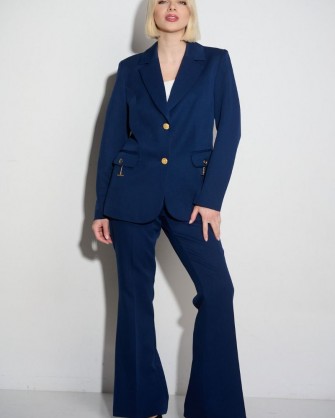 Σακάκι κρεπ Fibes Fashion με διακοσμητική αλυσίδα Μπλε