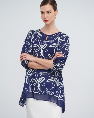 Ασύμμετρη μπλούζα Fibes Fashion με ανοίγματα στο μανίκι Μπλε