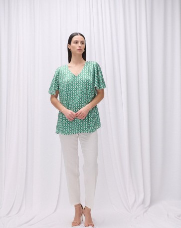 Μπλούζα εμπριμέ Fibes Fashion με βολάν Πράσινο