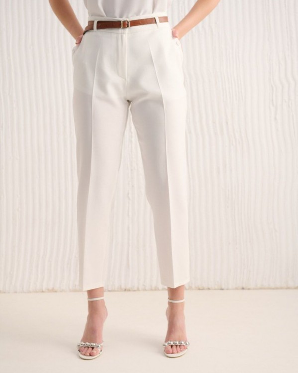 Παντελόνι κρεπ αστραγάλου Fibes Fashion Λευκό