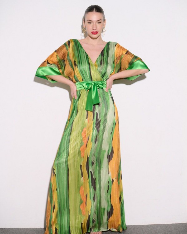 Αέρινο κρουαζέ φόρεμα Fibes Fashion Πράσινο