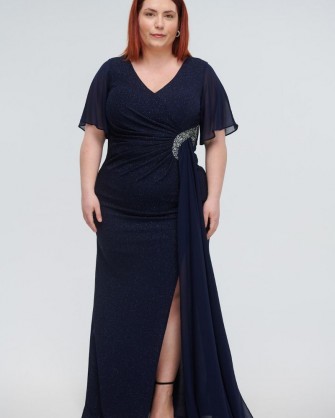 Ελαστικό μάξι φόρεμα Fibes Fashion με glitter Μπλε