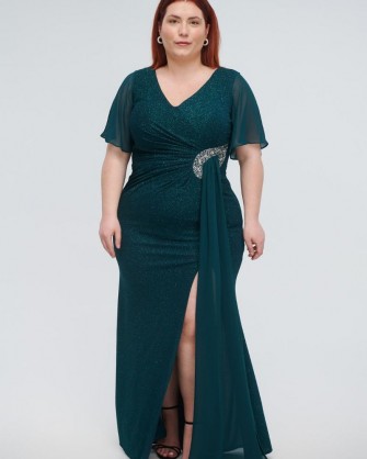 Ελαστικό μάξι φόρεμα Fibes Fashion με glitter Πράσινο