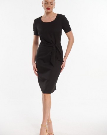 Φόρεμα Fibes Fashion με δέσιμο στη μέση Μαύρο